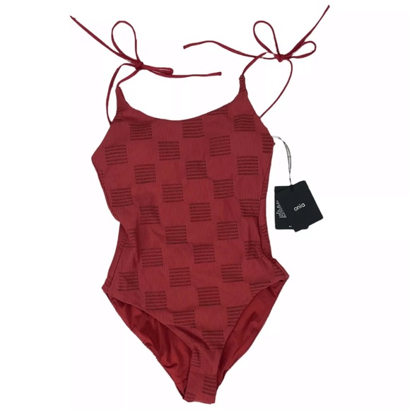 Onia Ginny One Piece Swimsuit Textured Red Ruby Block Mesh XS - Picture 1 of 10